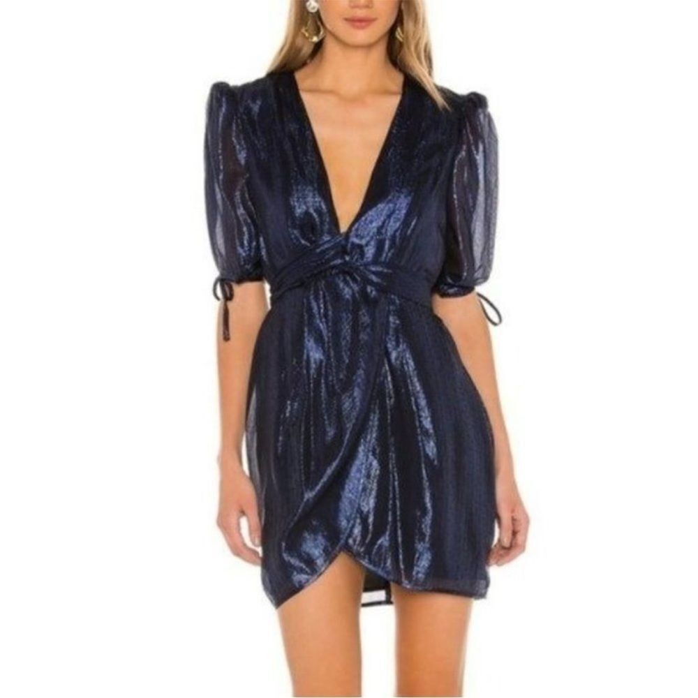 Alice McCall Blue Night Moves Metallic Cocktail Mini Dress